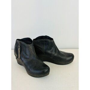 Dansko Veronica Black Leather Ankle Booties Women's EU Sz 41